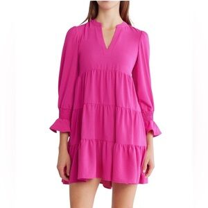 Eliza J Vibrant Hot Pink Long Sleeve Tiered Dress NWT 8